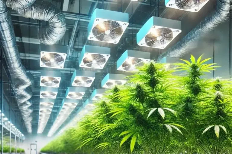 Secure merchant services for cannabis dispensaries and suppliers Indoor cannabis grow facility with ventilation system, representing Nexus Merchant Solutions’ high-risk payment processing for cannabis busi